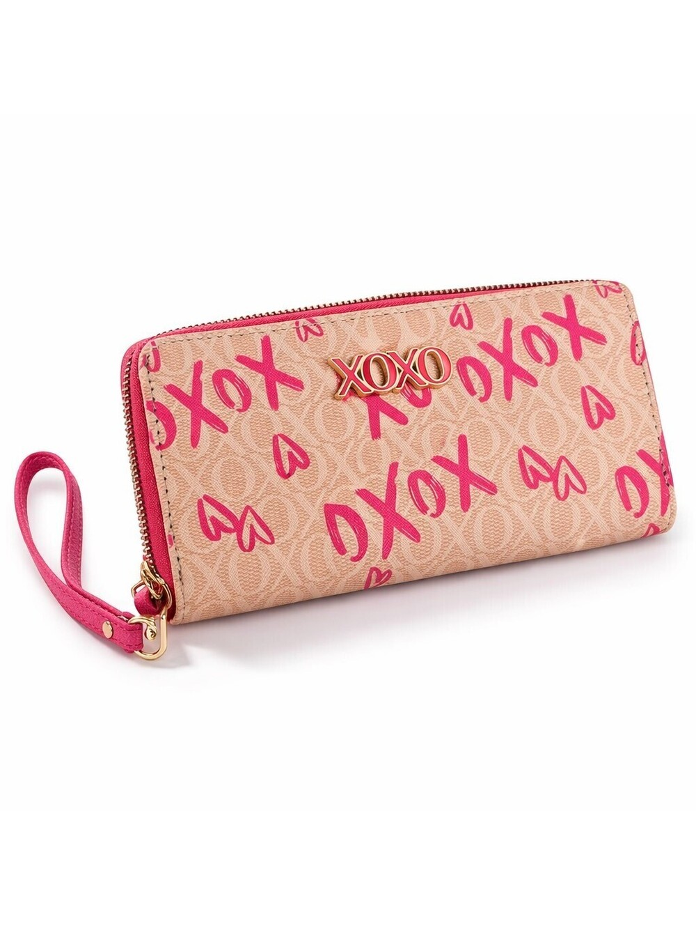 XOXO Y2K Pink Graffiti Monogram Wallet Wristlet Zip Around Heart Logo NWT